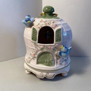 Vintage Schmid Music Box Blue Bird Pink Cage Don’t Cry For Me Argentina 1980s